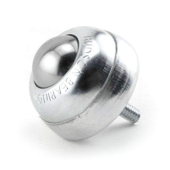 Ball Transfer; 1\"; Carbon Steel ball; Threaded Stud; 1/4\"-20TPI x 11/16\"; Zinc-plated housing and stud; 75#; 1-3/8\" load height; High Temp (400F; no seal or oil (Item #88223)
