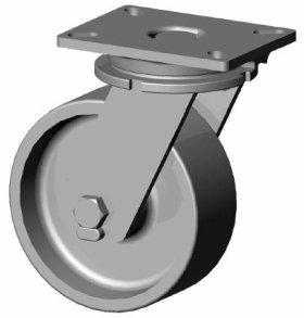 (image for) Caster; Swivel; 8" x 3"; Forged Steel; Plate (6"x7-1/2"; holes: 4-1/2"x6"; 1/2" bolt); Zinc; Prec Tapered Brng; Wgt Cap: 5,000# (Item #69798)