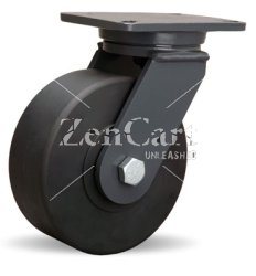 (image for) Caster; Swivel; 8" x 3"; Nylon; Top Plate (5"x7-1/4"; holes: 3-3/8"x5-1/4" slotted to 4-1/8"x6-1/8"; 1/2" bolt); Zinc; Precision Ball Brng; 4000# (Item #66349)