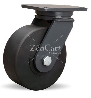 (image for) Caster; Swivel; 8" x 3"; Nylon; Top Plate (5"x7-1/4"; holes: 3-3/8"x5-1/4" slotted to 4-1/8"x6-1/8"; 1/2" bolt); Zinc; Precision Ball Brng; 4000# (Item #66349)