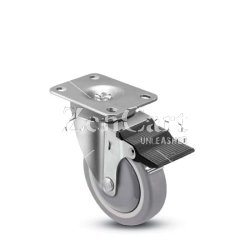 (image for) Caster; Swivel; 5" x 1-1/4"; PolyU on PolyO (Gray); Plate (2-5/8"x3-3/4"); Prec Ball Brng; 315#; Thread Grds; Pedal Brake (Item #64595)