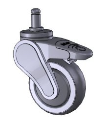 Caster; Swivel; 3" x 1"; Thermoplastized Rubber (Gray); Grip Ring (7/16" x 7/8"); Nylon (Gray); Prec Ball Brng; 140#; Thread guards; Pedal Wheel Brake (Item #64292)