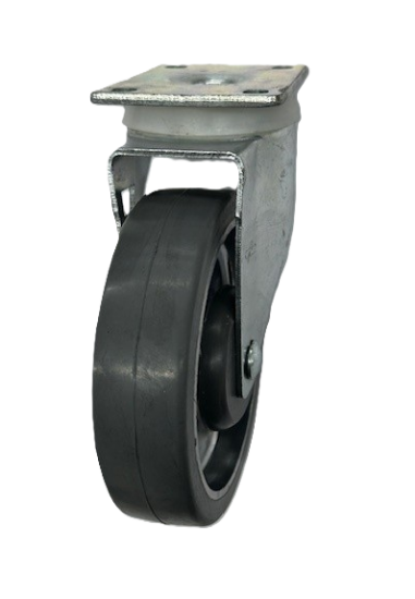 Caster; Swivel; 5\" x 1-1/4\"; Gray Rubber on Alum; Plate (2-1/2\"x3-3/4\"; holes: 1-3/4\"x2-7/8\" slots to 3\"; 5/16\" bolt); Zinc; Prec Ball Brngs; 250#; Dust Cover (Item #62921)