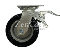 (image for) Caster; Swivel; 6" x 2"; Flat Free (Black); HD Welded Hub; Plate (4"x4-1/2"; holes); Prec Ball Brng; 250#; Sawtooth Tread; Total Lock Brake (Leading) (Item #63136)