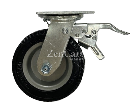 (image for) Caster; Swivel; 6" x 2"; Flat Free (Black); HD Welded Hub; Plate (4"x4-1/2"; holes); Prec Ball Brng; 250#; Sawtooth Tread; Total Lock Brake (Leading) (Item #63136)