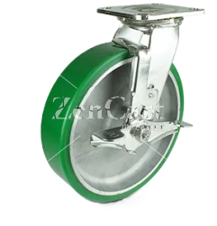 (image for) Caster; Swivel; 6" x 2"; PolyU on Alum (Color varies); Plate; 4"x4-1/2"; holes: 2-5/8x3-5/8 (slotted to 3x3); 3/8 bolt; Zinc; Roller Brng; 1200# (Item #64297)
