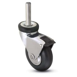 Caster; Swivel; 2" x 1"; Rubber (Soft; non-marking); Grip Ring (7/16" x 1-7/16"); Chrome; Precision Ball Brng; 125#; Total Lock (Plastic); Thread guards (Item #65283)