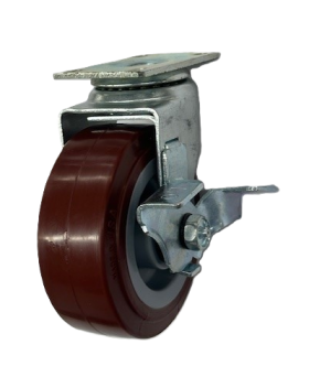 (image for) Caster; Swivel; 5" x 2"; PolyU on PolyO (Blue); Plate (2-1/2"x3-5/8"; holes: 1-3/4"x2-7/8" slotted to 3"; 5/16" bolt); Zinc; Roller Brng; 375#; Tread brake (Item #65267)