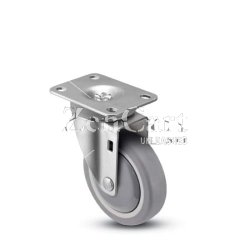 (image for) Caster; Swivel; 5" x 1-1/4"; ThermoPlstc Rbr (Gray); Plate (2-3/8"x3-5/8"; holes: 1-3/4"x2-7/8" slotted to 3"; 5/16" bolt); Zinc; Spanner; 275#; Metal Dust Cvr (Item #66311)
