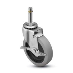 Caster; Swivel; 5x1-1/4; Thermoplastized Rubber (Gray); Grip Ring (7/16x1-1/4); Zinc; Nylon Brng; 280#; Tread brake (Item #67133)