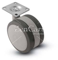(image for) Caster; Twin; Swivel; 3" (75mm); Thermoplastized Rubber (Gray); Plate; 2-3/16"x2-9/16"; holes: 1-5/8"x2"; 5/16" bolt; Gray; Rivet; 165# (Item #67815)