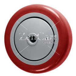 (image for) Wheel; 3" x 1-1/4"; PolyU on PolyO (Red/ Gray); Single Precision Ball Bearing; 3/8" Bore; 1-9/16" Hub Length; 300#; Thread guards (Item #87352)