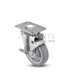 (image for) Caster; Swivel; 6"x1-1/4"; PolyU/PolyO (Gray); Plate; 2-3/8"x3-5/8"; holes: 1-3/4"x2-7/8" (slotted to 3"); 5/16" bolt; Single BB; 300#; Thrd Grd; Brake (Item #65848)