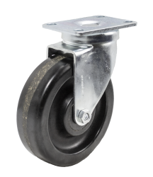 Caster; Swivel; 5" x 1-1/4"; Phenolic; Plate (2-1/2"x3-5/8"; holes: 1-3/4"x2-7/8" slotted to 3"; 5/16" bolt); Zinc; Spanner; 350#; Dustcap (Item #64998)