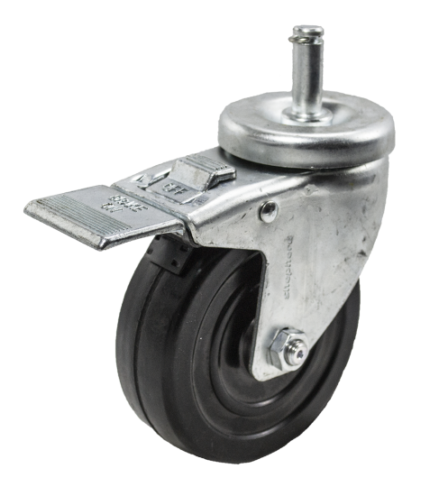 (image for) Caster; Swivel; 4\" x 1-1/4\"; Rubber (Hard); Grip Ring (7/16\" x 1-1/4\"); Zinc; Plain bore; 250#; Dust Cover (Mtl); Total Lock (Item #64588)