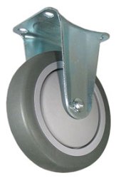 Caster; Rigid; 6x1-1/4; PolyU on PolyO (Gr/Bg); Stainless Stl; Plate; 3-3/4x4-1/2; holes: 2-5/8x3-5/8 (slotted to 3x3); 3/8 bolt; Ball Brng; Thrd Grds (Item #67609)