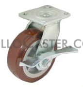 (image for) Caster; Swivel; 5" x 1"; Rubber (Hard); Angle Iron Bracket (1-3/16"x2-1/16"; 3 holes; 1/4" bolt); Zinc; Plain bore; 145#; Side Friction Brake (Item #62918)