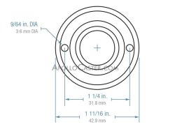 (image for) Ball Transfer; Low Profile; 5/8" Steel ball; Flange (1-11/16" diameter; two 1/8" holes: 1-1/4" apart); Carbon Steel flange; 20#; 3/8" profile (Item #88815)