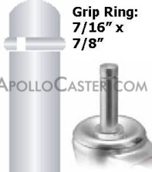 (image for) Caster; Twin; Swivel; 3" (75mm); Polyurethane; Grip Ring; 7/16"x7/8"; Black; Rivet; 165# (Item #68994)