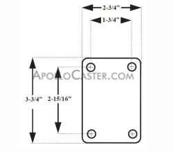 (image for) Caster; Swivel; 2" x 15/16"; Polyolefin; Top Plate (2-3/4"x3-3/4"; holes: 1-3/4"x2-15/16"; 5/16" bolt); Zinc; Plain bore; 125# (Item #66207)