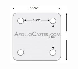 (image for) Caster; Swivel; 2-1/2" x 2-1/2"; Nylon; Plate (3-9/16"x3-9/16": holes: 2-3/4"x2-3/4"; 5/16" bolt); Ivory; Plain bore; 550#; Stabilzer extends 3/8" (Item #66821)