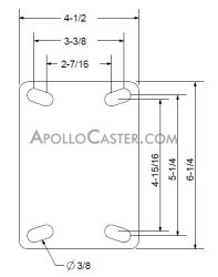 (image for) Caster; Rigid; 12" x 2-1/2"; Phenolic; Plate; 4-1/2"x6-1/4"; holes: 2-7/16"x4-15/16" (slots to 3-3/8"x5-1/4"); 1/2" bolt; Roller Brng; 2200# (Item #67503)