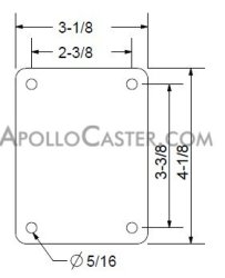 (image for) Caster; Swivel; 3" x 1-1/4"; PolyU on PolyO (Blue); Top Plate (3-1/8"x4-1/8"; holes: 2-3/8"x3-3/8"; 5/16" bolt); Zinc; Ball Brng; 250#; Tread brake (Item #64627)
