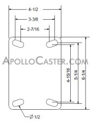 (image for) Caster; Swivel; 5"x2"; Steel (Crowned Ductile); Plate (4-1/2"x6-1/4"; holes: 2-7/16"x4-15/16" slotted to 3-3/8"x5-1/4"; 1/2" bolt); Roller Brng; 1500#; Pos Lock (Item #66119)