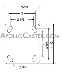 (image for) Caster; Swivel; 5" x 1-1/4"; Polyolefin; Plate (3-3/4"x4-1/2"; holes: 2-5/8"x3-5/8" slotted to 3"x3"; 3/8" bolt); Zinc; Plain bore; 300#; Dust Cover (Mtl) (Item #64702)