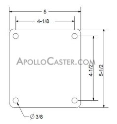 (image for) Caster; Swivel; 5" x 2"; PolyU (Crowned) on Cast (Bl/Bk); Top Plate (5"x5-1/2"; holes: 4-1/8"x4-1/2"; 3/8" bolt); Zinc; Roller Brng; 1250# (Item #66452)