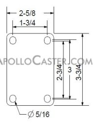 (image for) Caster; Rigid; 4 x 1-1/4; Monoprene (Donut); Top Plate (2-5/8x3-3/4; holes: 1-3/4x2-3/4 slotted to 3; 5/16 bolt); Zinc; Precision Ball Brng; 250# (Item #66626)
