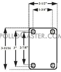 (image for) Caster; Rigid; 4" x 1-1/4"; TPR Rubber (Gray); Plate (2-1/2"x3-11/16"; holes: 1-3/4"x2-7/8" slotted to 3"; 5/16" bolt); Zinc; Ball Brng; 210# (Item #65887)