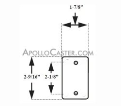 (image for) Caster; Rigid; 2" x 15/16"; Rubber; Soft; Top Plate; 1-1/2"x2-5/8"; 2 HOLE spacing: 2-1/8"; 1/4" bolt; Zinc; Plain bore Brng; 90# (Item #69486)