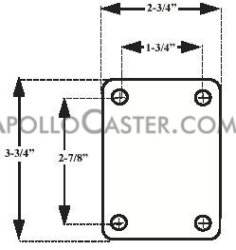 (image for) Caster; Dual; Swivel; 1-7/16" x 5/8"; Nylon; Plate; 2-3/4x3-3/4; holesp: 1-3/4x2-7/8; 5/16 bolt; Zinc; Plain bore; 200# (Item #69272)