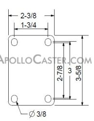 (image for) Caster; Swivel; 5"x2"; Polyolefin; Top Plate (2-3/8"x3-5/8"; holes: 1-3/4"x2-7/8" slotted to 3"; 5/16" bolt); Zinc; Plain bore; 400#; Tread Brake (Item #67161)