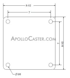 (image for) Caster; Swivel; 12"x5"; PolyU on Cast (Red); Plate (8-1/2"x8-1/2"; holes: 7"x7"; 5/8" bolt); Zinc; Roller Brng; 6250#; Position Lock (4-way); PolyCam Brake (Item #66927)