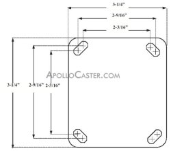 (image for) Caster; Swiv; 2"x1-5/16"; Nylon; Plate; 3-1/4"x3-1/4";holes: 2-3/16x2-3/16 (slots to 2-9/16x2-9/16); 3/8 bolt; Black; Ball Brng; 700# (Caster Only - No Leveler) (Item #68273)