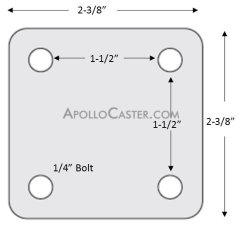 (image for) Caster; Dual Wheel; Swivel; 3"; TPR Rubber (Gray); Plate (2-3/8"x2-3/8": holes: 1-1/2"x1-1/2" (slotted to 1-7/8"x1-7/8"); 1/4" bolt); Zinc; Prec BB; 220# (Item #62718)