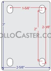 (image for) Caster; Dual; Swivel; 2"x13/16" (x2); Gray TPR; Plate (2-5/8"x3": holes:1-5/8"x2" (slots to 2x2-3/8); 5/16 bolt); Prec Ball Brng; 200#; Thread Grds; Total Lock (Item #67306)
