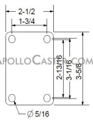 (image for) Caster; Swivel; 3" x 1"; Rubber (Soft; non-marking); Plate (2-1/2"x3-5/8": holes: 1-3/4"x2-13/16" (slots to 3-1/16"); 5/16" bolt); Chrome; Precision Ball; 175# (Item #66225)
