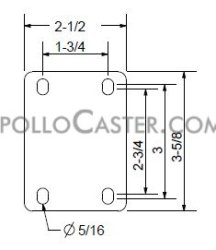 (image for) Caster; Rigid; 5" x 1-1/4"; Polyolefin; Plate (2-1/2"x3-5/8": holes: 1-3/4"x2-3/4" (slotted to 3"); 5/16" bolt); Zinc; Ball Brng; 300# (Item #66741)
