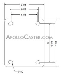 (image for) Caster; Swivel; 12"x4"; PolyU on Cast; Plate (6-1/4"x7-1/2": holes: 4-1/8x6 slotted to 4-1/2x6-1/8; 1/2 bolt); Rlr Brng; 5800#; Swivel Lock; Face Brk (Item #66929)