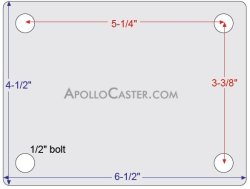 (image for) Caster; Swivel; 6" x 2-1/2"; Steel (Forged); Plate (4-1/2"x6-1/2": holes: 3-3/8"x5-1/4"; 1/2" bolt); Zinc; Tapered Rlr Brng; 2500# (Item #62881)
