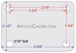 (image for) Caster; Swivel; 2-3/8" x 1-5/8"; Phenolic; Plate; 2-1/2"x3-5/8": holes: 1-3/4"x2-3/4" (slot to 2-7/8"); 5/16" bolt; Zinc; Roller Brng; 600# (Item #65672)