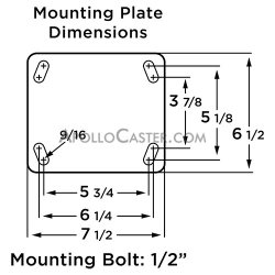 (image for) Caster; Swivel; 10" x 4"; PolyU on Forged Steel; Plate; 6-1/2"x7-1/2": holes: 5-1/8"x5-3/4" (slots to 3-7/8"x6-1/4"); 1/2" bolt; Zinc; Prec Tapered Brng; 5000# (Item #63835)