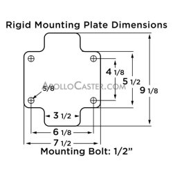 (image for) Caster; Rigid; 8" x 3"; PolyU (1"; 85A) on Steel; Plate (7-1/2"x9-1/8": holes: 4-1/8"x6-1/8"; 5/8" bolt); Red Painted; Prec Ball Brngs; 4800#; Ergonomic (Item #63443)