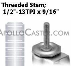(image for) Caster; Swivel; 3 x 1-1/4; PolyU on PolyO (Gr/Bg); Threaded Stem; 1/2-13TPI x 9/16; Zinc; Ball Brng; 250# (Item #67581)