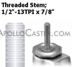 (image for) Caster; Swivel; 3 x 1-1/4; PolyU on PolyO (Gr/Bg); Threaded Stem; 1/2-13TPI x 7/8; Zinc; Ball Brng; 250# (Item #67580)