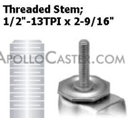 (image for) Caster; Swivel; 5 x 1-1/4; Polyolefin; Threaded Stem (1/2-13TPI x 2-9/16); Zinc; Plain bore; 350# (Item #66550)