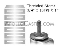(image for) Caster; Swivel; 3" x 1-3/4"; HD Polyolefin; Threaded Stem; 3/4"-10TPI x1"; Zinc; Roller Brng; 450# (Item #62687)